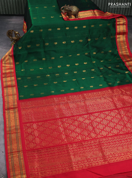 Silk Cotton saree green and red with annam zari woven buttas and zari woven korvai border