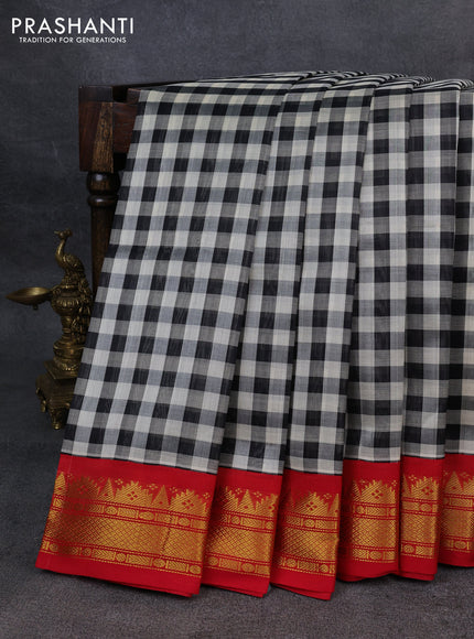 Silk Cotton saree cream black and red with allover paalum pazhamum checks and zari woven korvai border