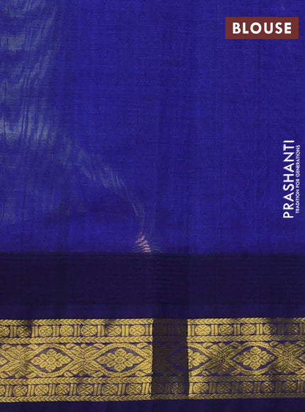 Silk Cotton saree pista green and blue with zari woven buttas and zari woven korvai border
