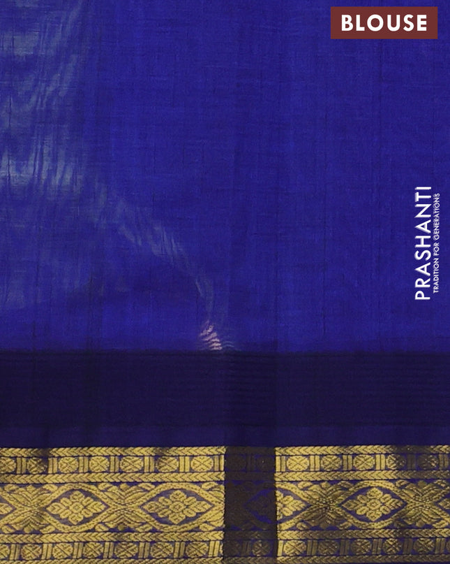 Silk Cotton saree pista green and blue with zari woven buttas and zari woven korvai border