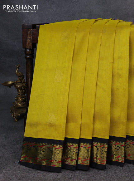 Silk Cotton saree lime yellow and black with zari woven buttas and zari woven korvai border