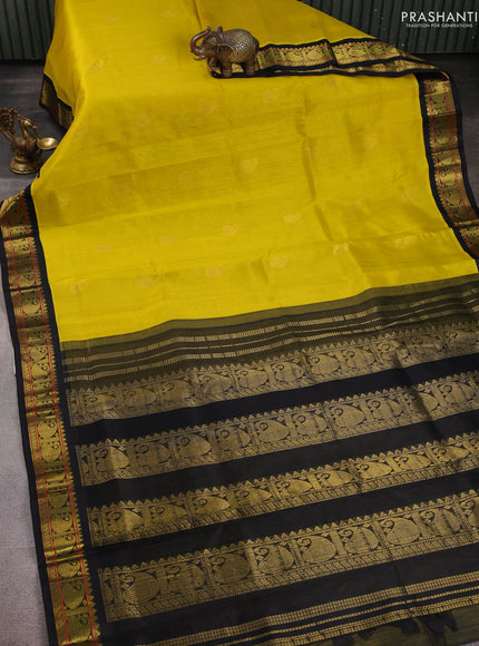 Silk Cotton saree lime yellow and black with zari woven buttas and zari woven korvai border