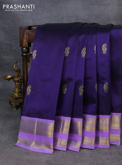 Silk Cotton saree blue and lavender with zari woven buttas and zari woven korvai border