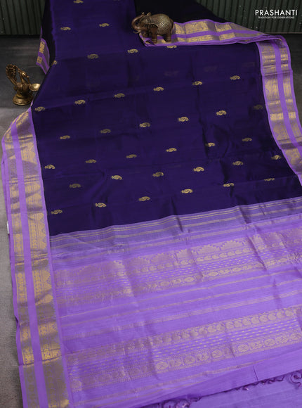 Silk Cotton saree blue and lavender with zari woven buttas and zari woven korvai border