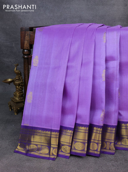 Silk Cotton saree lavender and blue with zari woven buttas and zari woven korvai border