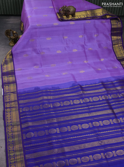 Silk Cotton saree lavender and blue with zari woven buttas and zari woven korvai border