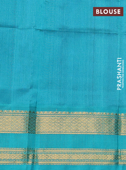 Silk Cotton saree blue and teal blue with zari woven buttas and zari woven korvai border