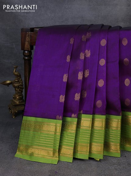 Silk Cotton saree purple and light green with zari woven buttas and zari woven korvai border