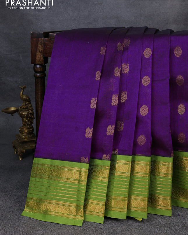 Silk Cotton saree purple and light green with zari woven buttas and zari woven korvai border