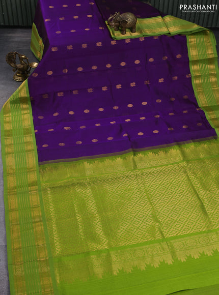 Silk Cotton saree purple and light green with zari woven buttas and zari woven korvai border