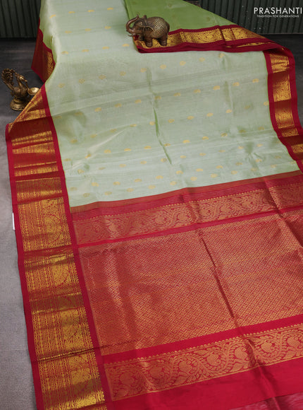 Silk Cotton saree pista green and maroon with zari woven buttas and zari woven border