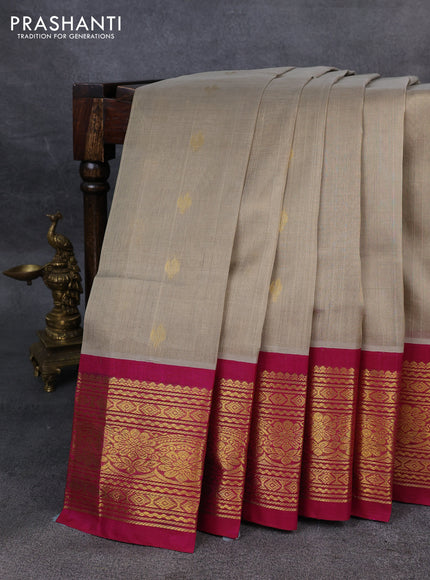 Silk Cotton saree beige and magenta pink with zari woven buttas and zari woven border