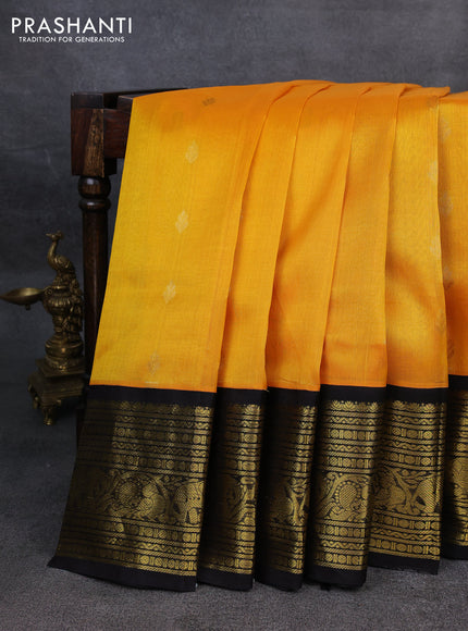 Silk Cotton saree mango yellow and black with zari woven buttas and zari woven border
