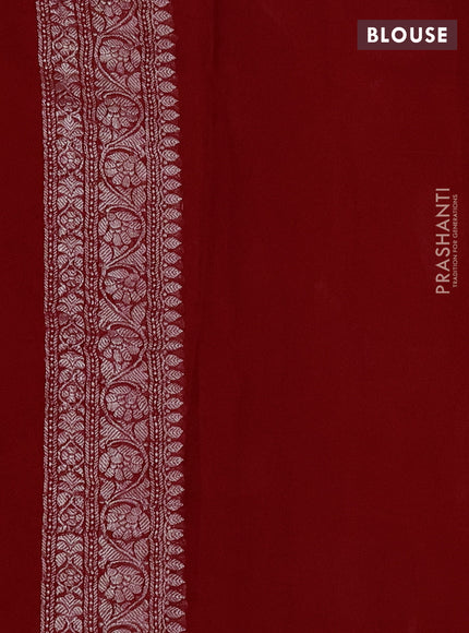 Pure banarasi chiffon silk saree red with silver zari woven buttas and silver zari woven border