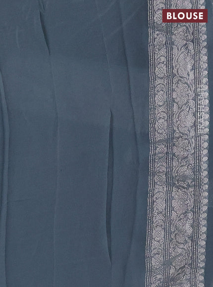 Pure banarasi chiffon silk saree grey with silver zari woven buttas and silver zari woven border
