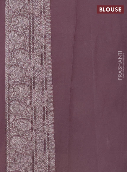 Pure banarasi chiffon silk saree mauve pink with silver zari woven buttas and silver zari woven border