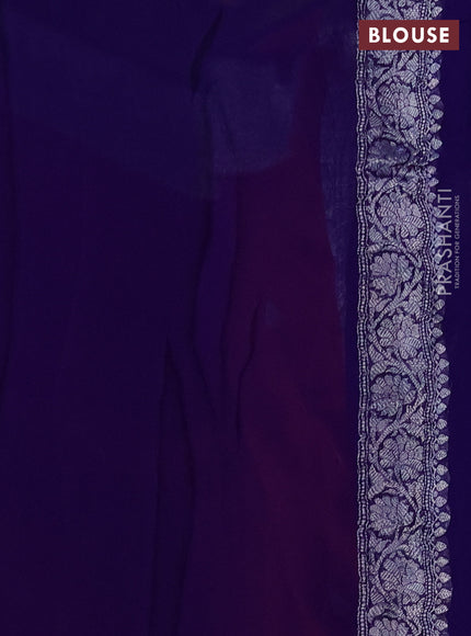 Pure banarasi chiffon silk saree pink and blue with silver zari woven buttas and silver zari woven border