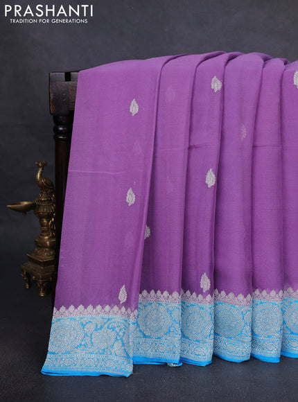 Pure banarasi chiffon silk saree lavender and cs blue with silver zari woven buttas and silver zari woven border