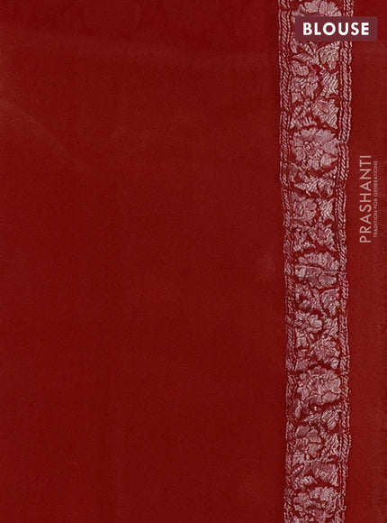 Pure banarasi chiffon silk saree sandal and red with silver zari woven buttas and silver zari woven border
