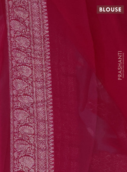 Pure banarasi chiffon silk saree grey and pink with silver zari woven buttas and silver zari woven border