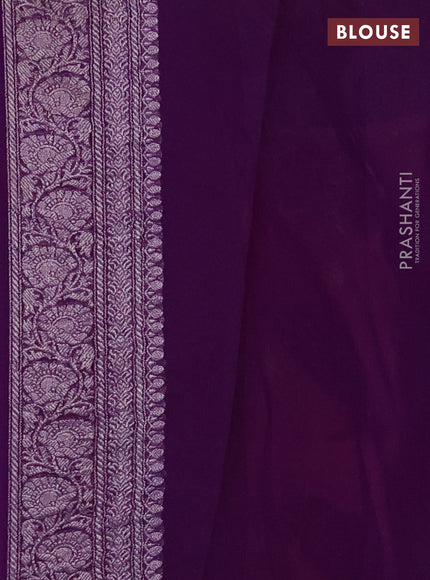 Pure banarasi chiffon silk saree peach shade and violet with silver zari woven buttas and silver zari woven border