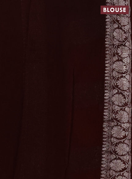 Pure banarasi chiffon silk saree orange and deep maroon with silver zari woven buttas and silver zari woven border