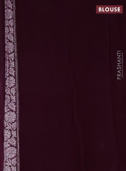 Pure banarasi chiffon silk saree mauve pink and wine shade with silver zari woven buttas and silver zari woven border
