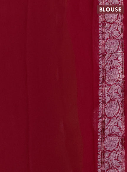 Pure banarasi chiffon silk saree lime green and pink with silver zari woven buttas and silver zari woven border
