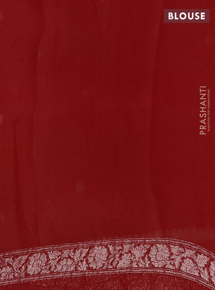 Pure banarasi chiffon silk saree peach shade and red with silver zari woven buttas and silver zari woven border