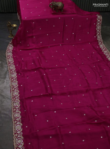 Crepe saree pink with beaded work and embroidery pallu