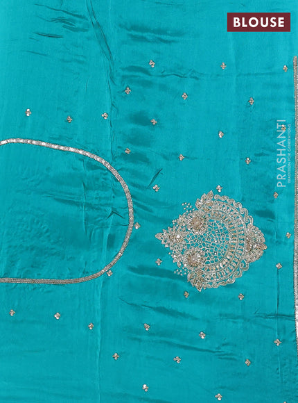 Banarasi silk saree teal blue with plain body and embroidery pallu
