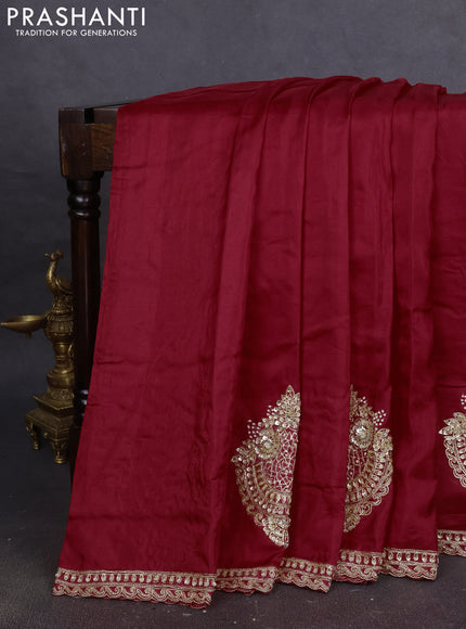 Banarasi silk saree red with plain body and embroidery pallu