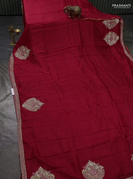 Banarasi silk saree red with plain body and embroidery pallu