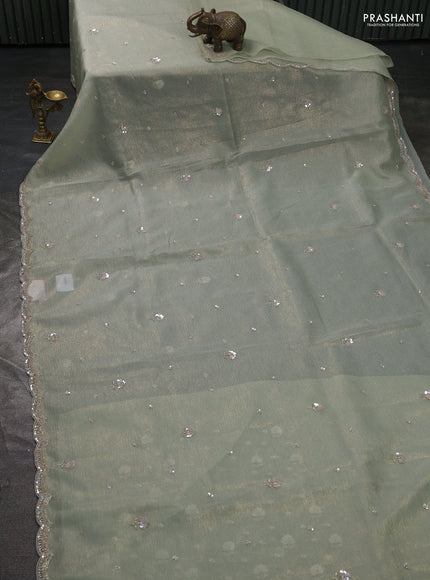 Crush tissue saree pista green with beaded work