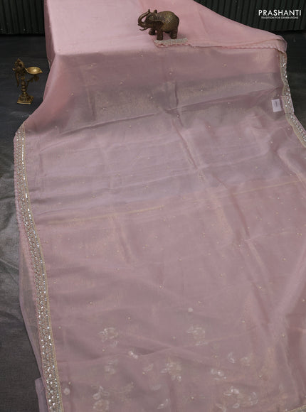 Crush tissue saree pastel pink with beaded work