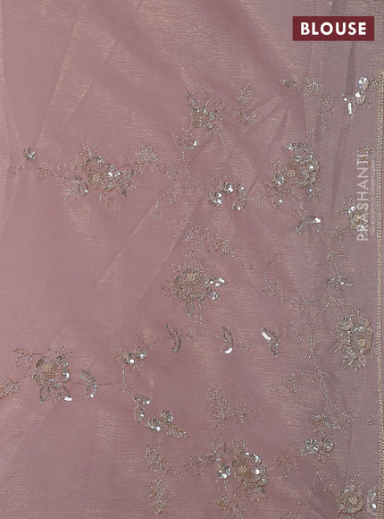 Crush tissue saree pastel pink with beaded work