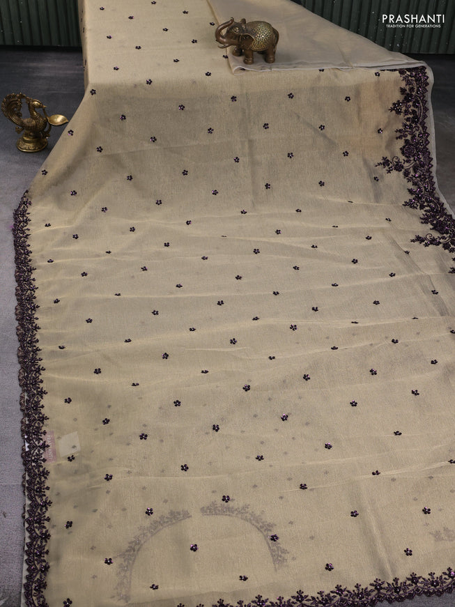 Crush tissue saree beige with allover sequin work