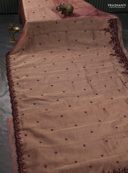 Crush tissue saree maroon with allover sequin work