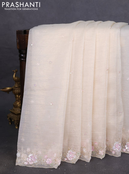 Crush tissue saree cream with allover sequin work