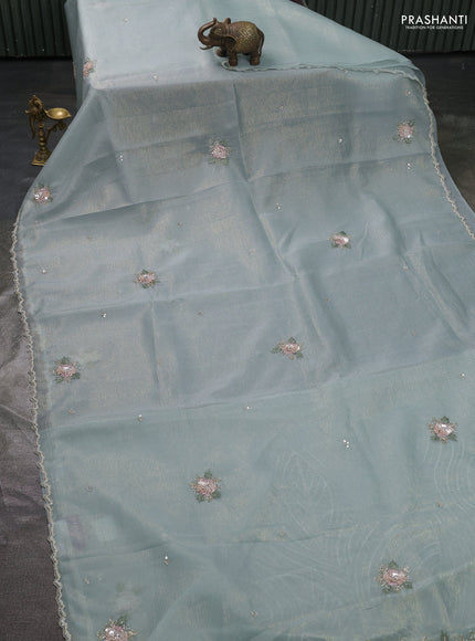 Crush tissue saree teal blue with allover sequin work
