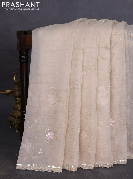 Crush tissue saree cream with allover sequin work