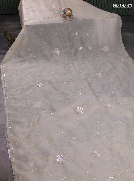Crush tissue saree cream with allover sequin work