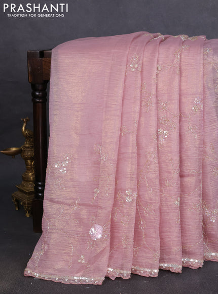 Crush tissue saree pastel pink with allover sequin work