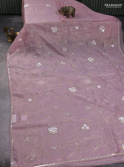 Crush tissue saree pastel pink with allover sequin work