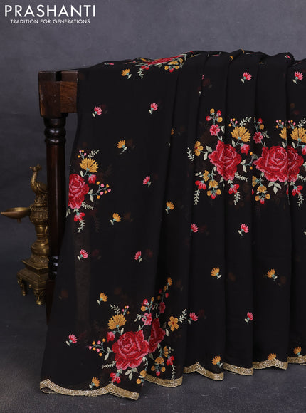 Georgette saree black with allover embroidery work