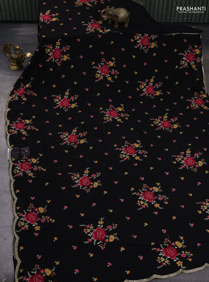 Georgette saree black with allover embroidery work
