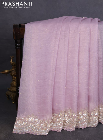 Crush tissue saree lavender with beaded work