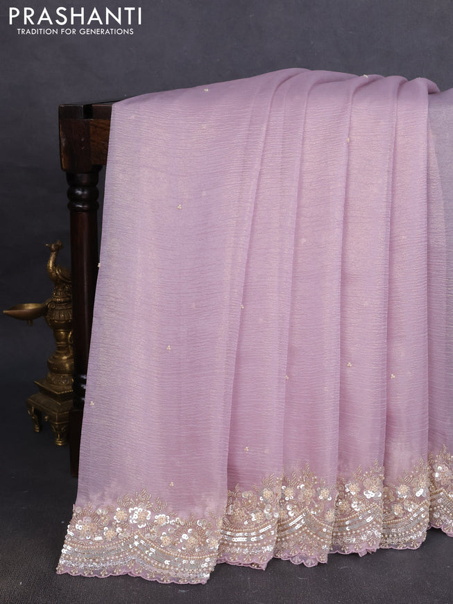 Crush tissue saree lavender with beaded work