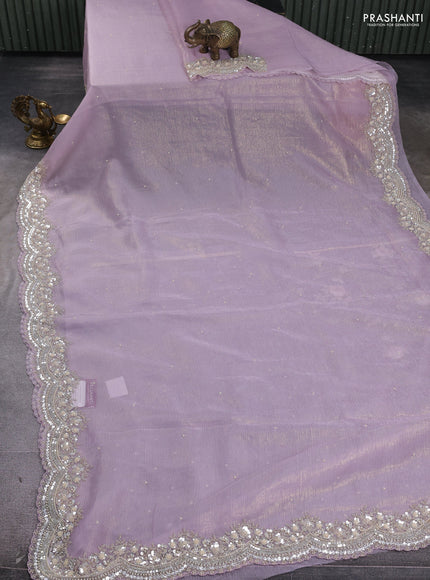 Crush tissue saree lavender with beaded work