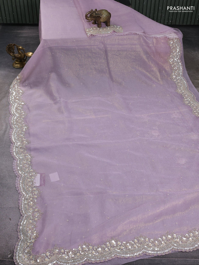 Crush tissue saree lavender with beaded work